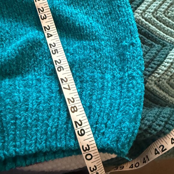 Vintage 80s 90s JUST SASHA Blue Teal Chenille LS Mock Neck Tunic Sweater Size M - Picture 8 of 9